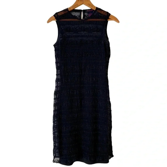Ralph Lauren Black Lace Overlay Dress Small Shift Keyhole Back Cocktail LBD - Picture 1 of 11